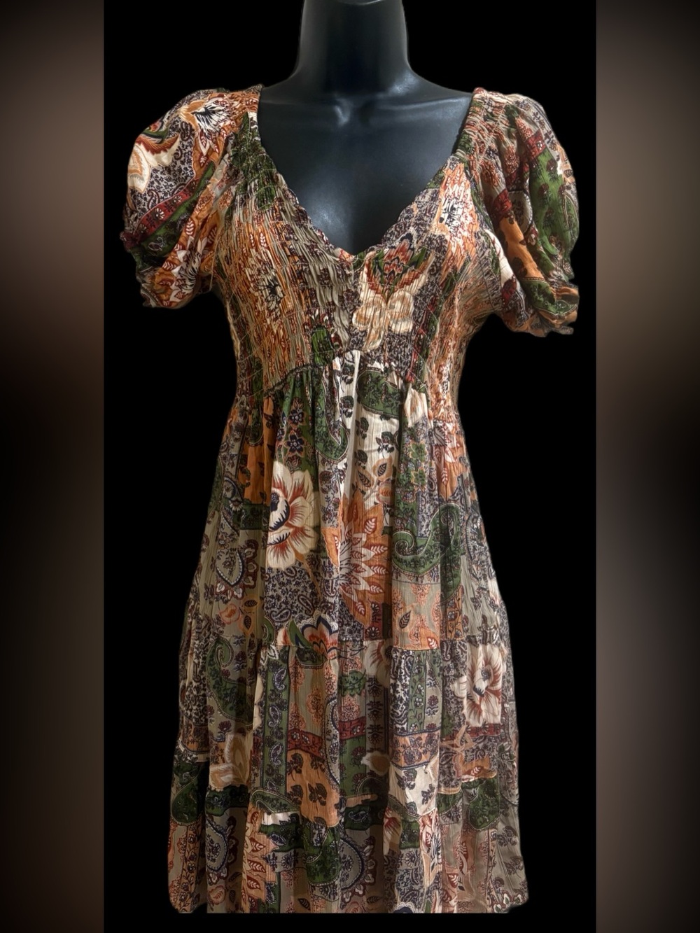Angie Patchwork Floral Smocked Tunic Dress - Perfect Fall Colors! ⭐️NWT⭐️